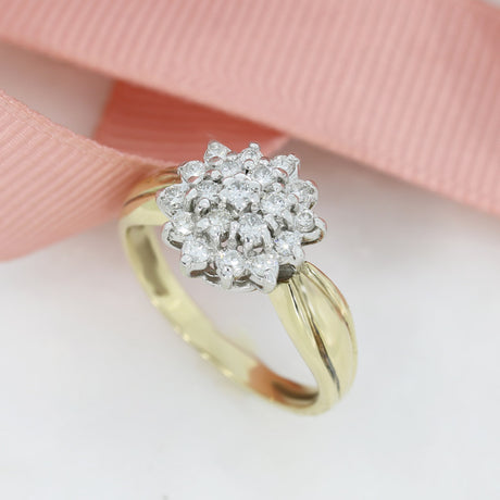 Pre Owned 9ct Yellow Gold Flower Diamond Cluster Ring