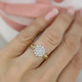 Pre Owned 9ct Yellow Gold Flower Diamond Cluster Ring