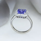 Pre Owned Platinum Square Tanzanite & Diamond Halo Ring