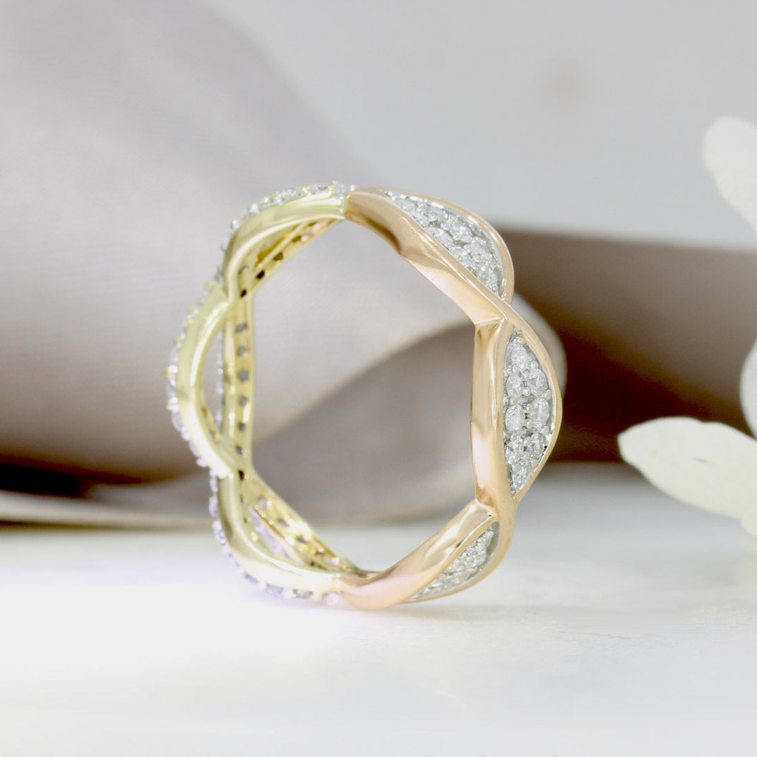 Pre Owned 9ct Yellow & Rose Gold Half & Half Crossover Diamond Ring