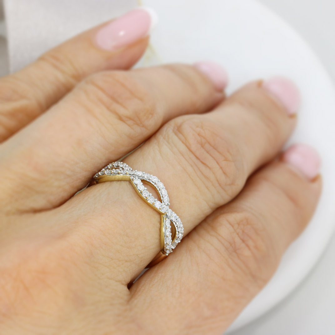 Pre Owned 9ct Yellow & Rose Gold Half & Half Crossover Diamond Ring
