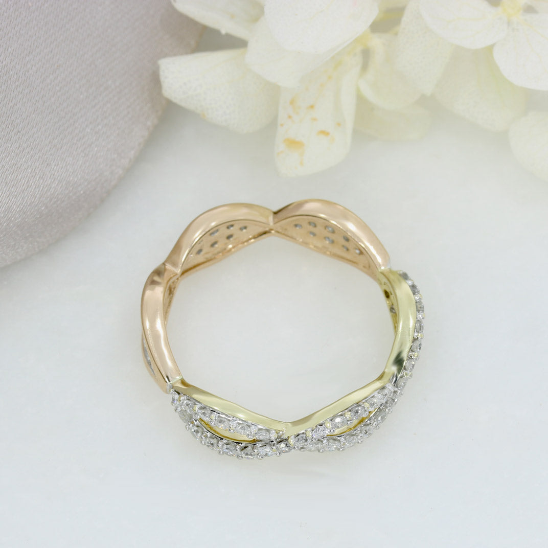Pre Owned 9ct Yellow & Rose Gold Half & Half Crossover Diamond Ring