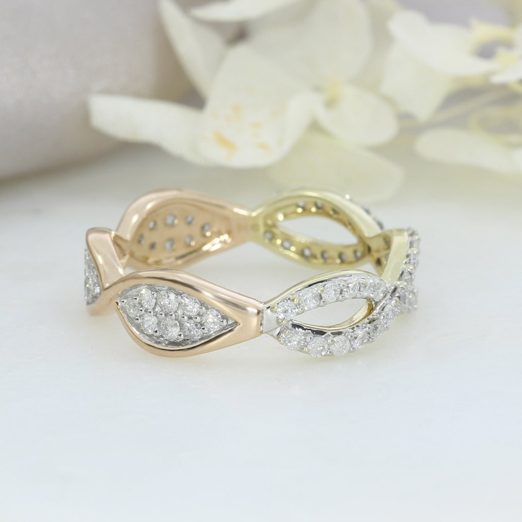 Pre Owned 9ct Yellow & Rose Gold Half & Half Crossover Diamond Ring