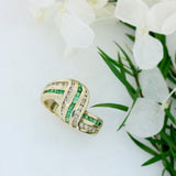 Pre Owned 14ct Gold Emerald & Diamond Art Deco Style Dress Ring