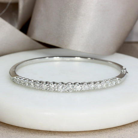 Pre Owned 18ct White Gold Claw Set Diamond Bangle Approx 1.75ct