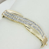 Pre Owned 10ct Yellow Gold Double Row Channel Set Diamond Bangle Approx 2ct