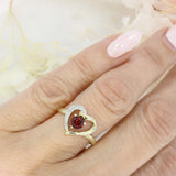 Pre Owned 9ct Yellow Gold Heart Shape Dress Ring with Claw Set Garnet
