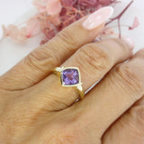 Pre Owned 9ct Yellow Gold Square Faceted Rubover Set Amethyst Ring