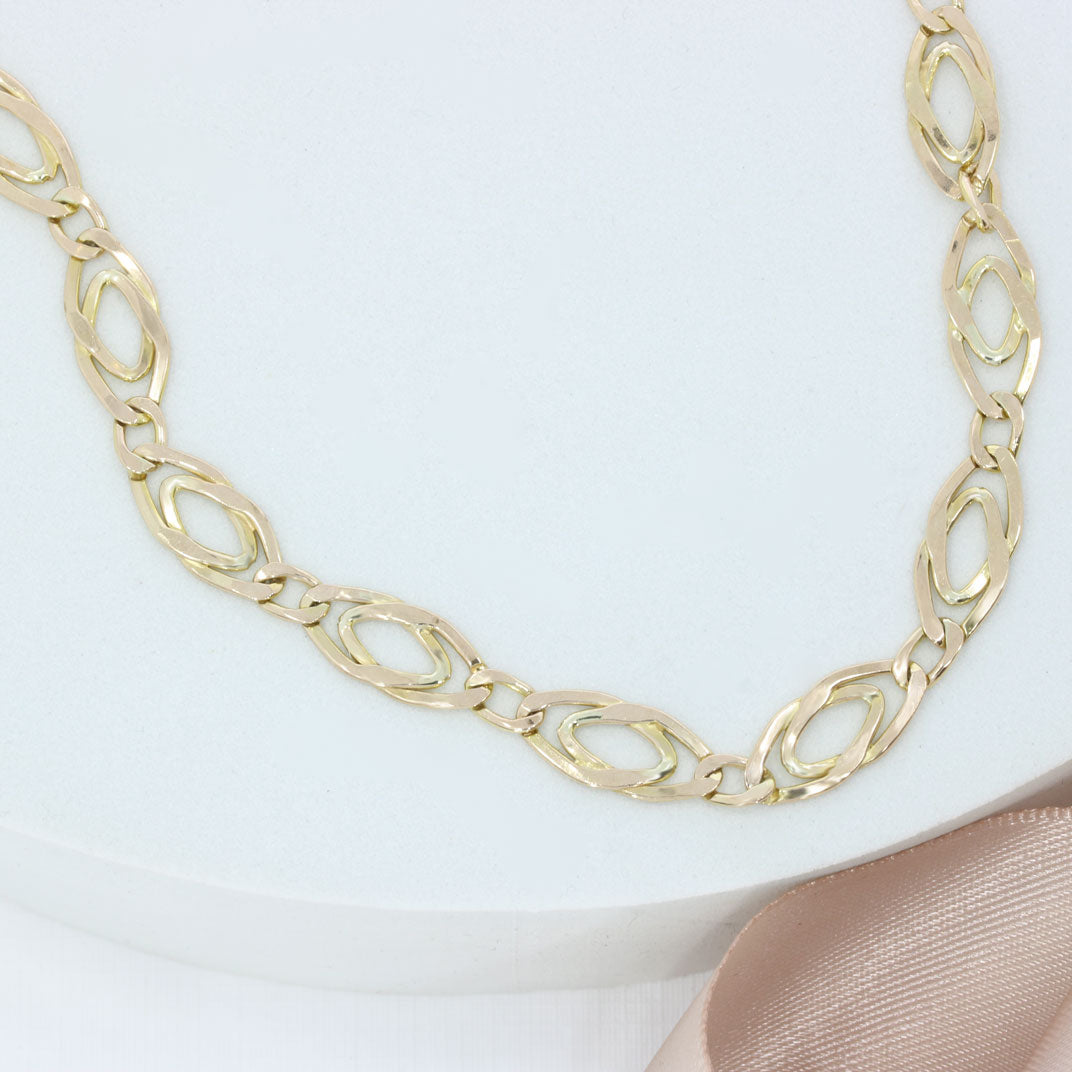 Pre Owned 9ct Yellow Gold 24" Fancy Double Link Chain