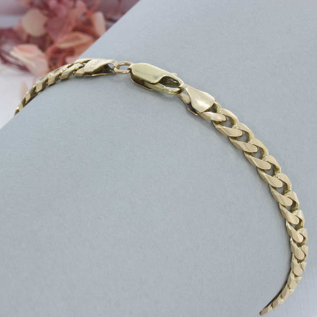 Pre Owned 9ct Yellow Gold Solid Flat Curb Bracelet 9" 15.5g