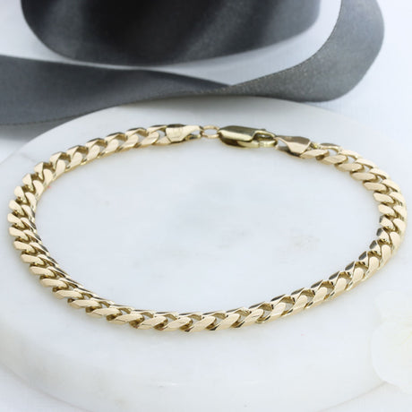 Pre Owned 9ct Yellow Gold Solid Flat Curb Bracelet 9" 15.5g