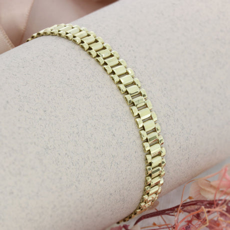 Pre Owned 9ct Yellow Gold Solid Flat Link 3 Row Bracelet