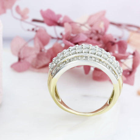 Pre Owned 9ct Yellow Gold 5 Row Claw Set Diamond Cluster Ring approx 1.00ct
