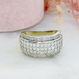 Pre Owned 9ct Yellow Gold 5 Row Claw Set Diamond Cluster Ring approx 1.00ct