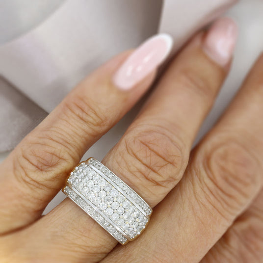 Pre Owned 9ct Yellow Gold 5 Row Claw Set Diamond Cluster Ring approx 1.00ct