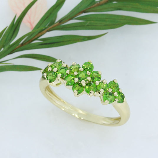 Pre Owned 9ct Yellow Gold Tsavorite Garnet Cluster Ring