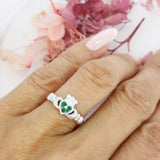 Pre Owned 14ct White Gold Emerald Claddagh Ring