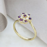 Pre Owned 9ct Yellow Gold Amethyst & Opal Flower Cluster Ring