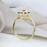 Pre Owned 9ct Yellow Gold Amethyst & Opal Flower Cluster Ring