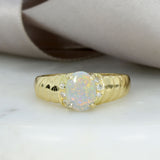 Pre Owned 18ct Yellow Gold Claw Set Oval Opal & Pave Set Diamond Ring