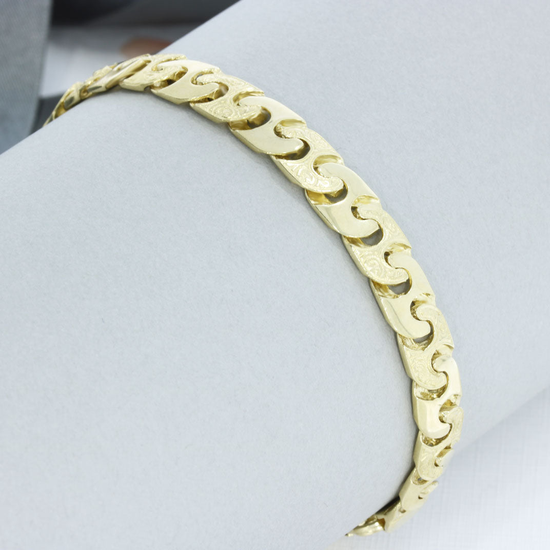 Pre Owned 9ct Yellow Gold Patterened & Polished Jigsaw Link Bracelet