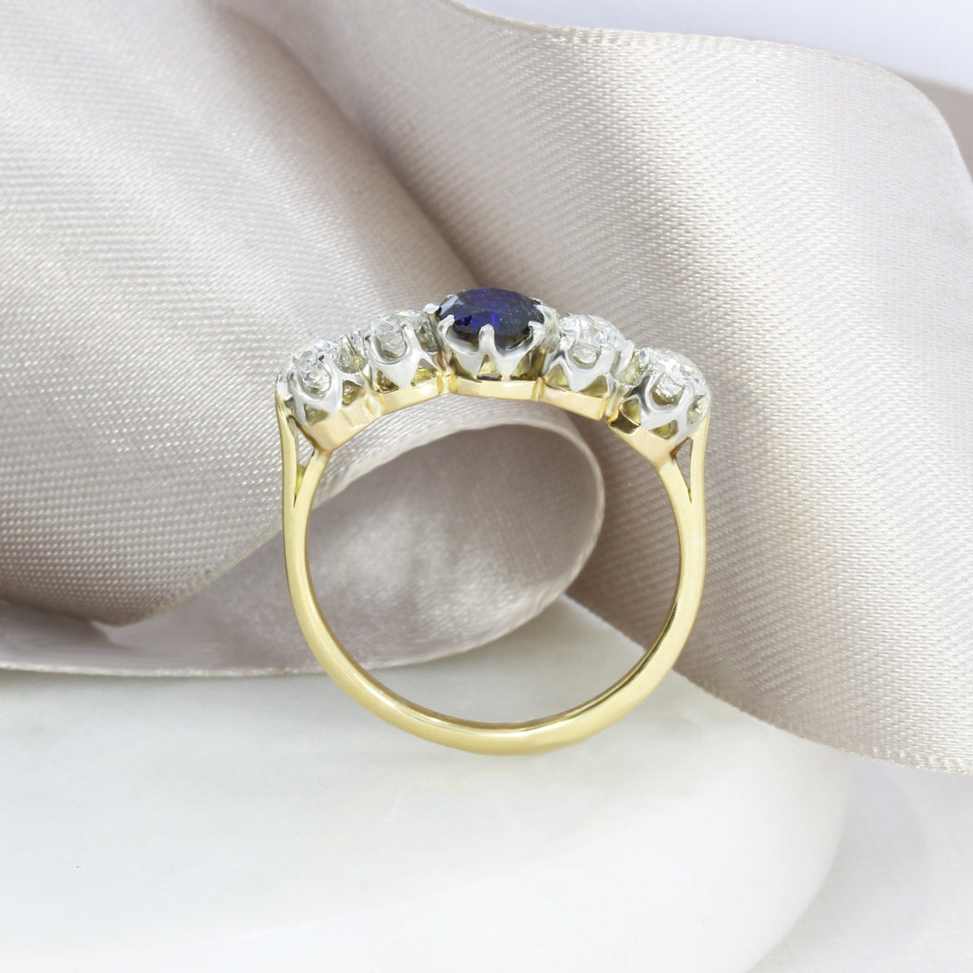 Pre Owned 18ct Yellow Gold Sapphire & Diamond Claw Set 5 Stone Ring