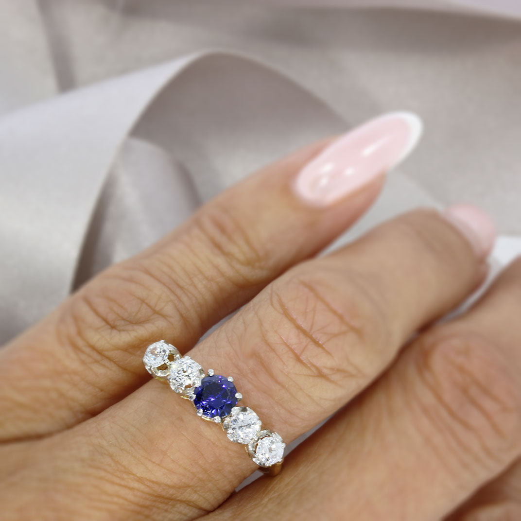 Pre Owned 18ct Yellow Gold Sapphire & Diamond Claw Set 5 Stone Ring