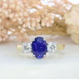 18ct Yellow Gold Sapphire & Certified Diamond 3 Stone Ring Diamond Weight 0.60ct