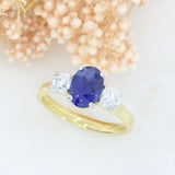 18ct Yellow Gold Sapphire & Certified Diamond 3 Stone Ring Diamond Weight 0.60ct