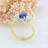 18ct Yellow Gold Sapphire & Certified Diamond 3 Stone Ring Diamond Weight 0.60ct
