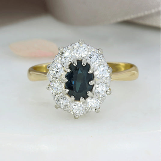 Pre Owned 18ct Gold & Platinum Sapphire & Diamond Cluster Ring