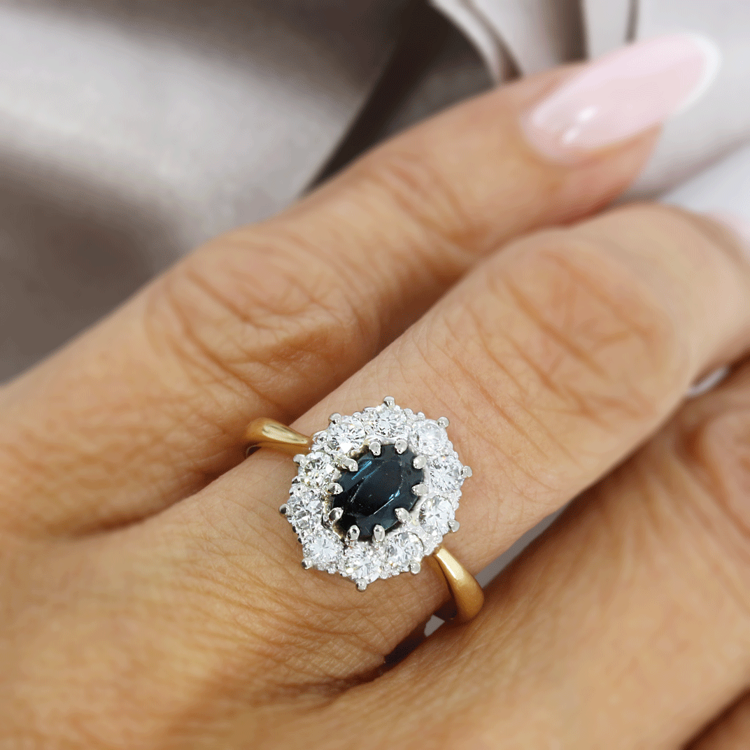 Pre Owned 18ct Gold & Platinum Sapphire & Diamond Cluster Ring