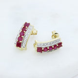 Pre Owned 14ct Yellow Gold Claw Set Ruby Block Earrings with Small Pave Set Diamonds
