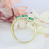 Pre Owned 9ct Yellow Gold Marquise Shape Emerald & Diamond Eternity Ring