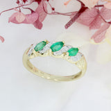 Pre Owned 9ct Yellow Gold Marquise Shape Emerald & Diamond Eternity Ring