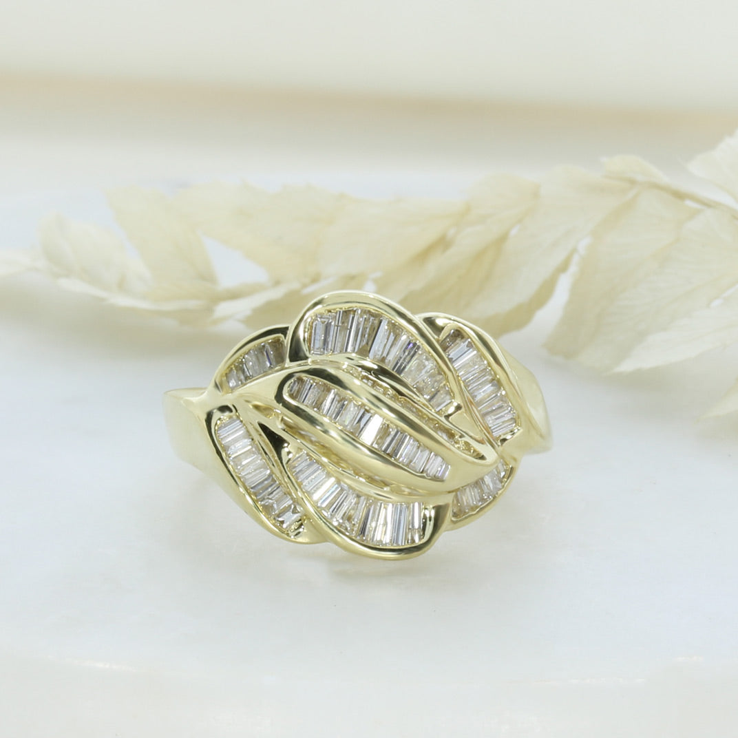 Pre Owned 14ct Yellow Gold Baguette Diamond Cluster Ring Approx 1.25ct