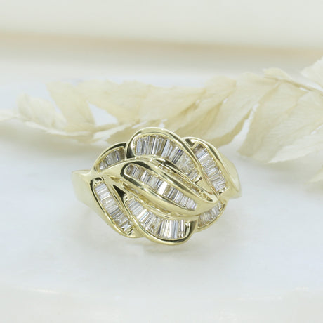 Pre Owned 14ct Yellow Gold Baguette Diamond Cluster Ring Approx 1.25ct