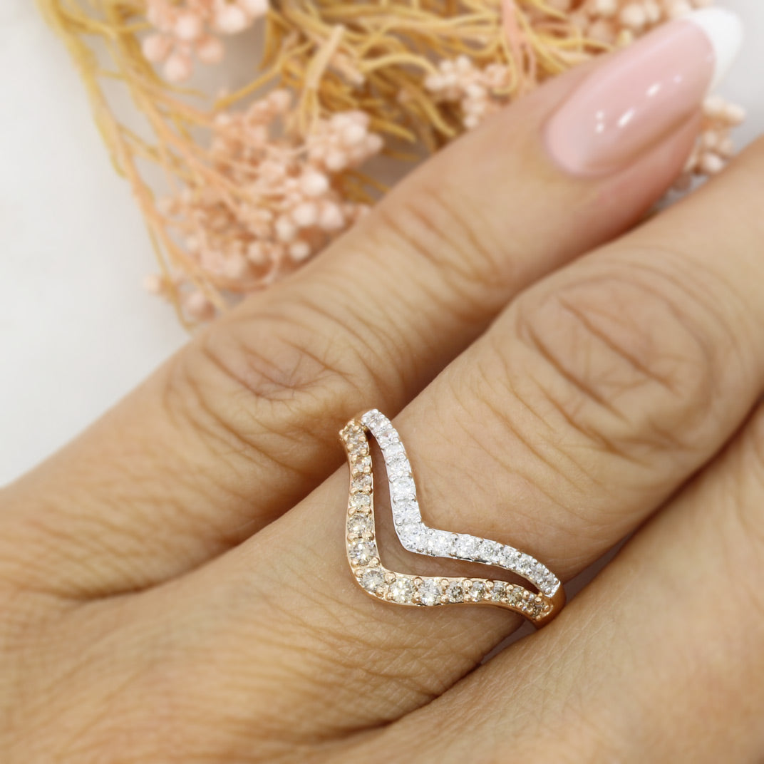 Pre Owned 9ct Rose Gold Double Row Diamond Set Wishbone Ring Approx 0.50ct