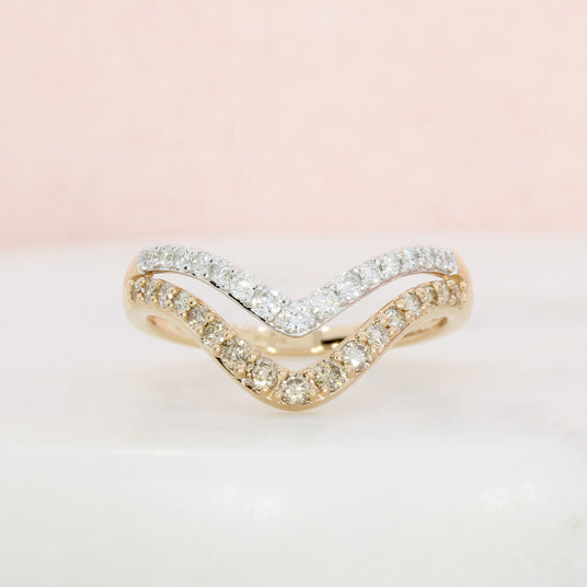 Pre Owned 9ct Rose Gold Double Row Diamond Set Wishbone Ring Approx 0.50ct