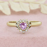 Pre Owned 9ct Gold Heart Shape Pink Sapphire & Diamond Cluster Ring 0.10ct