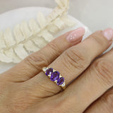 Pre Owned 9ct Yellow Gold Oval Amethyst 3 Stone Ring