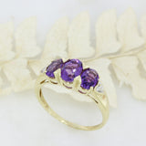 Pre Owned 9ct Yellow Gold Oval Amethyst 3 Stone Ring