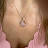 Pre Owned 9ct Gold Circle Pendant with 5 Oval Pink Sapphires & Diamonds on a 18" Chain