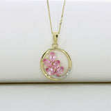 Pre Owned 9ct Gold Circle Pendant with 5 Oval Pink Sapphires & Diamonds on a 18" Chain