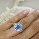 Pre Owned 18ct Yellow Gold 10.6ct Cushion Shape Aquamarine & Diamond Dress Ring