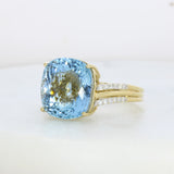 Pre Owned 18ct Yellow Gold 10.6ct Cushion Shape Aquamarine & Diamond Dress Ring