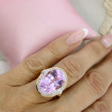 Pre Owned 18ct Yellow Gold Large 19.05ct Oval Kunzite Dress Ring with Diamond Surround