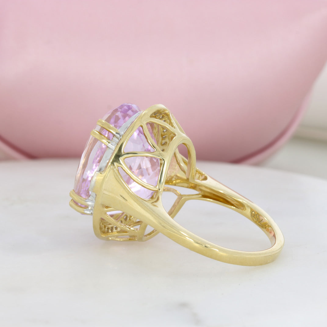 Pre Owned 18ct Yellow Gold Large 19.05ct Oval Kunzite Dress Ring with Diamond Surround