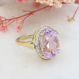Pre Owned 18ct Yellow Gold Large 19.05ct Oval Kunzite Dress Ring with Diamond Surround
