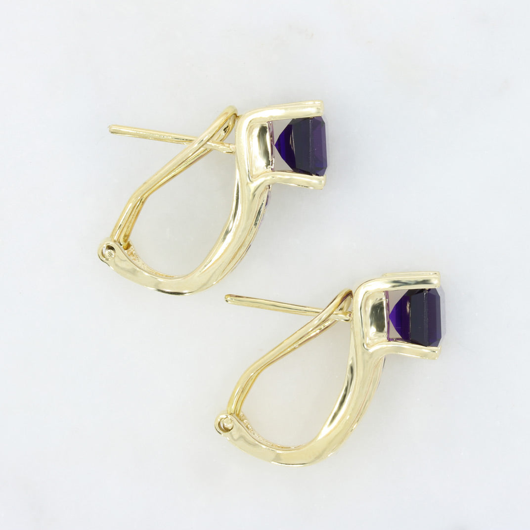 Pre Owned 14ct Yellow Gold Amethyst Earrings